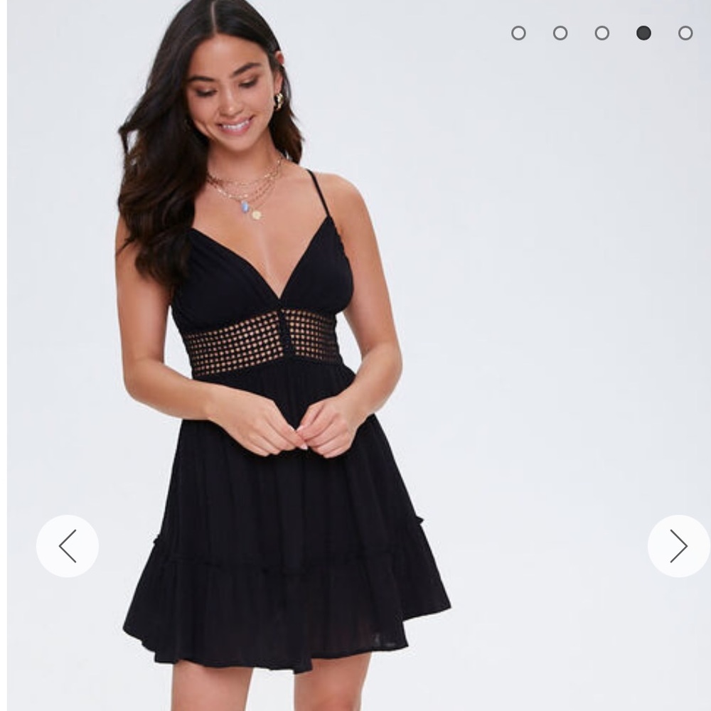 Crinkled Crochet Cami Dress Black Small